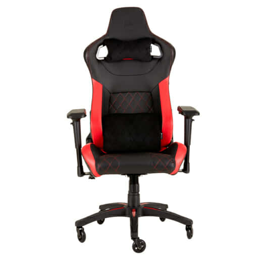 Corsair T1 Race - Silla de Polipiel Videojuegos (Fácil de Ensamblar, Giratoria Ergonómica, Altura Ajustable y Reposabrazos 4D, Asiento Ancho y Cómodo con Reclinador Alto) Rojo