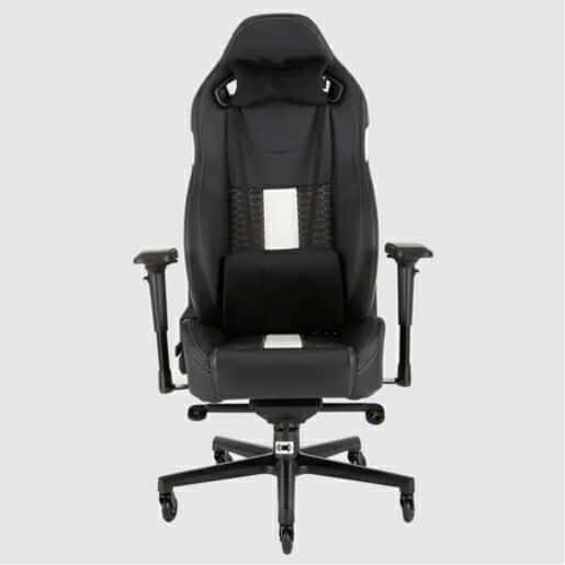 Corsair T2 Road Warrior - Silla de Polipiel Videojuegos (Fácil de Ensamblar, Giratoria Ergonómica, Altura Ajustable y Reposabrazos 4D, Asiento Ancho y Cómodo con Reclinador Alto) Blanco