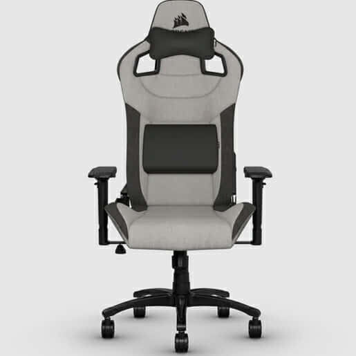 Corsair T3 Rush - Silla Tejido Poliéster de Videojuegos (Exterior de Tela Suave Transpirable, Almohada Cervical Ajustable, Soporte Lumbar, Reposabrazos 4D, Montaje Sencillo), Color Gris (Charcoal)