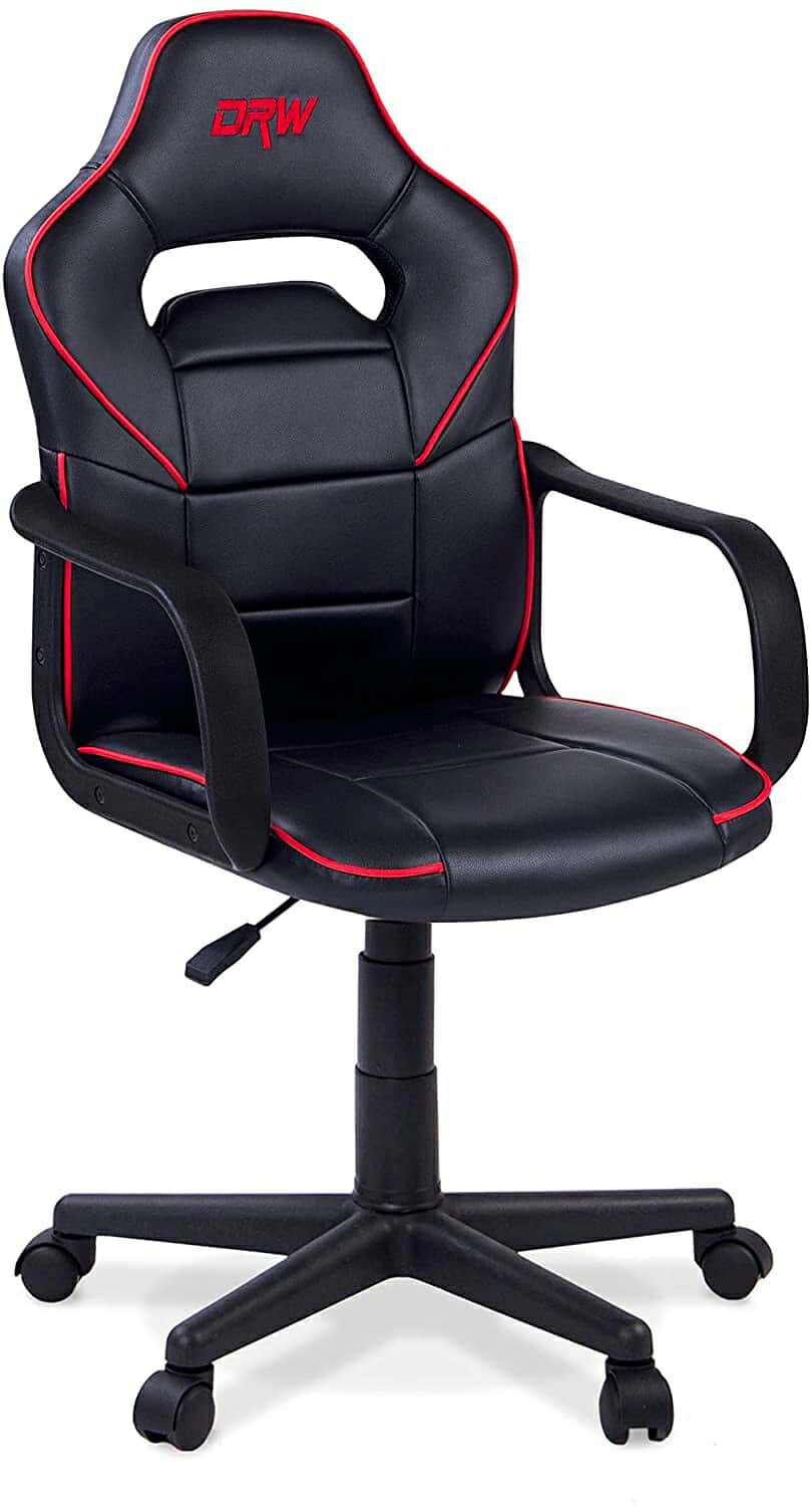 duehome | DRW, Silla Gamer, Silla de Oficina Gaming Estudio o Escritorio, Acabado en Símil Piel Negro y Rojo, Medidas: 60 cm (Ancho) x 60 cm (Fondo) x 98-108 cm (Alto)