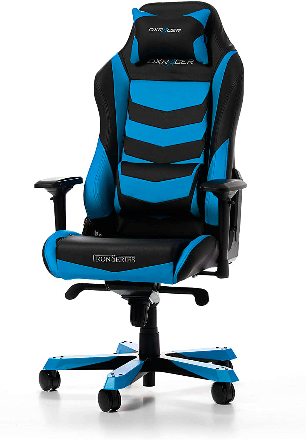 DXRacer (el original) Silla de oficina Iron I166, piel sintética, negro y azul, 160-195 cm