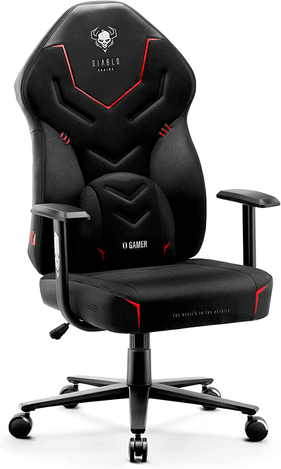 Diablo X-Gamer 2.0 Silla Gaming Gamer de Oficina Tela Diseño Ergonómico Cojín Lumbar Apoyabrazos Cómodos (Negro-Negro)