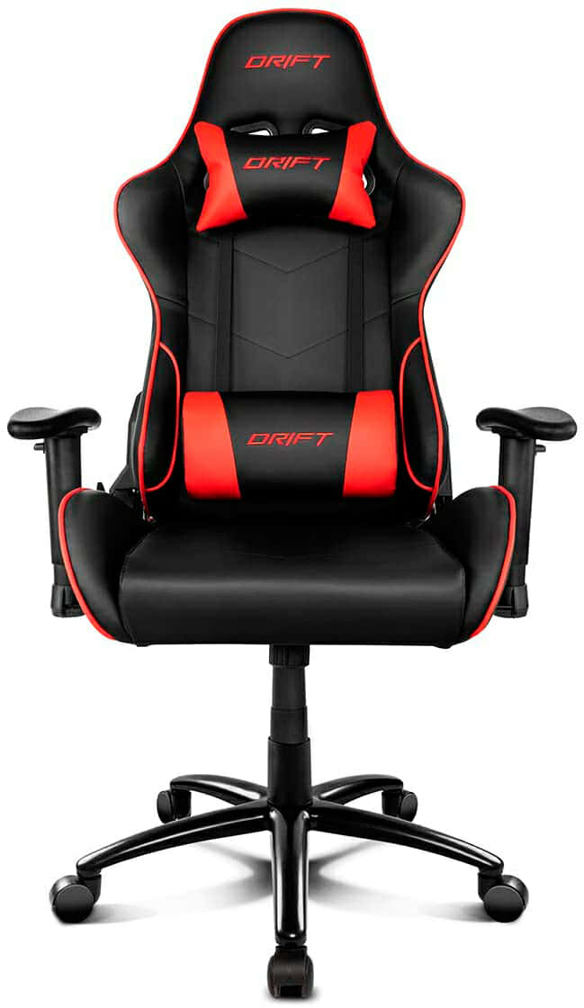 Drift DR125BR - Silla Gaming Profesional, (Poilipiel Alta Calidad, Ergonómica, Respaldo Reclinable, Altura regulable, Reposabrazos Ajustables), Color Negro/ Rojo