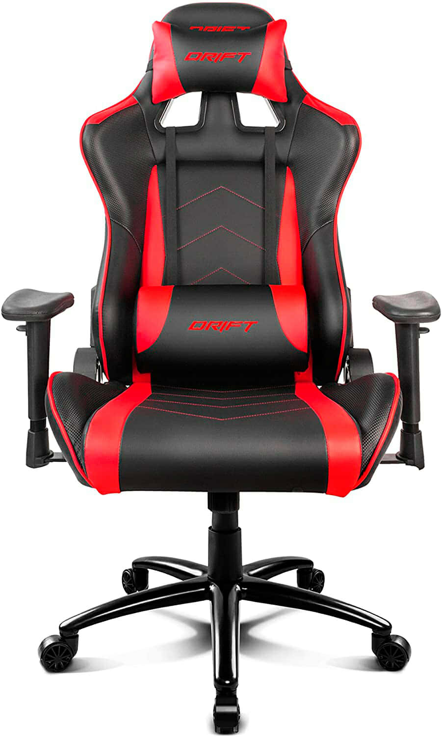 Drift DR150BR - Silla Gaming Profesional, polipiel, reposabrazos ajustable, piston clase 4, asiento basculable, altura regulable, respaldo reclinable, cojines lumbar y cervical, color negro/rojo