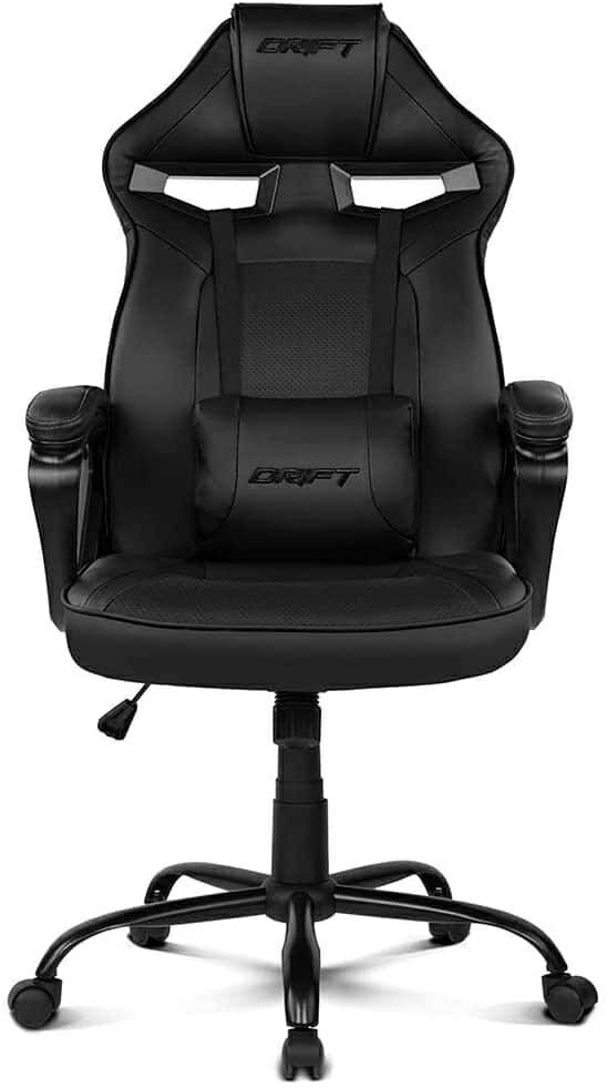 Drift DR50B- Silla Gaming Profesional, polipiel, reposabrazos acolchados, piston clase 4, asiento basculante, altura regulable, cojín lumbar, color Negro