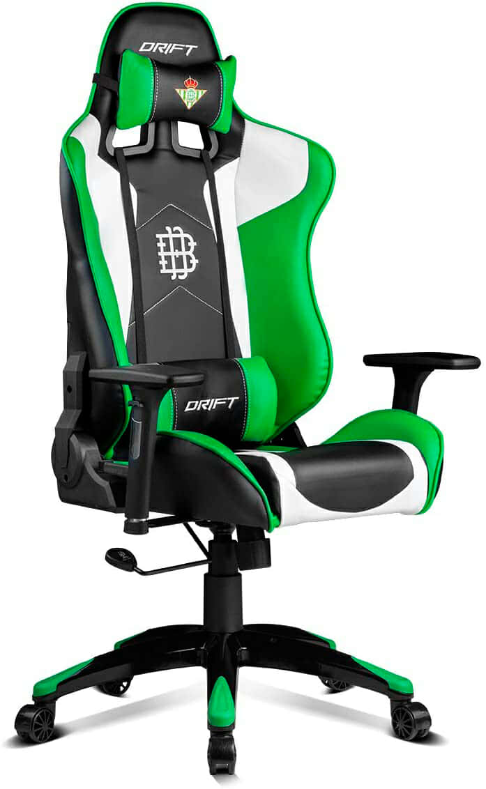 DRIFT GAMING Real Betis Edicion Especial - DRREALBETIS - Silla Gaming profesonal, reposabrazos 3D, altura regulable, reclinable, cojines cervical y lumbar, verde/blanco/negro