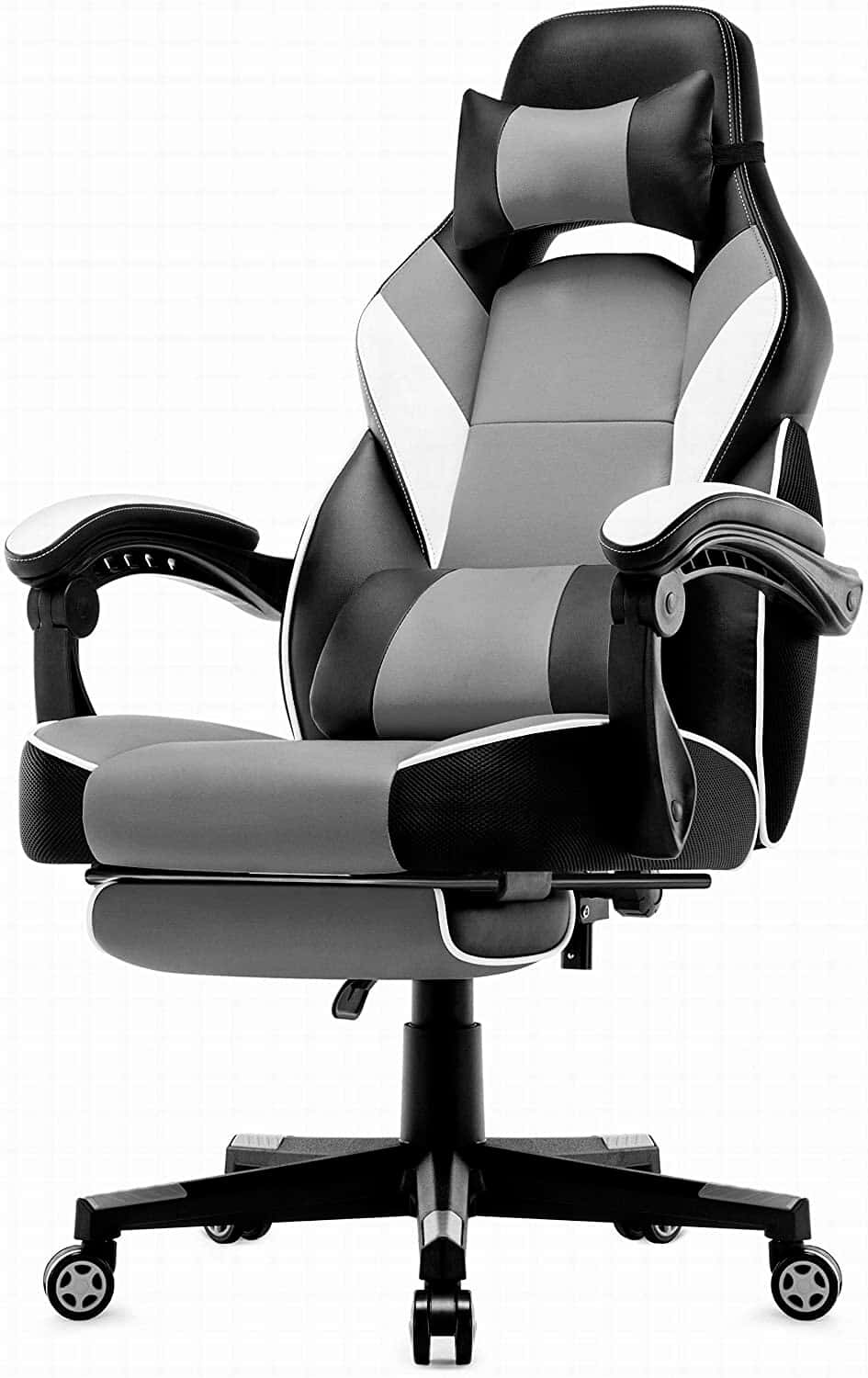 IntimaTe WM Heart Silla Gaming Reposapiés, Ergonómica Silla de Oficina, Giratorio Silla Escritorio Altura Ajustable Alto Respaldo Reclinable, Silla Computadora Gamer para Videojuegos (Gris)