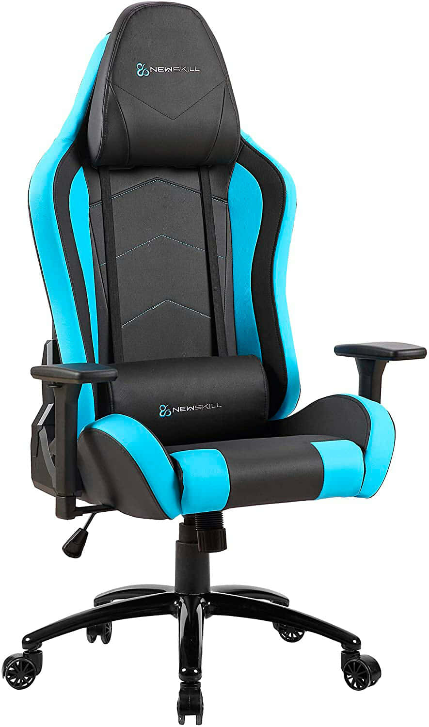 Newskill Silla Gaming Profesional Takamikura, Polipiel, Altura y Reposabrazos 3D Ajustables, Ruedas de Nylon, Base de Acero, Reclinable 180º, Cojín Lumbar y Cervical, Gas Pistón Clase 4, Azul