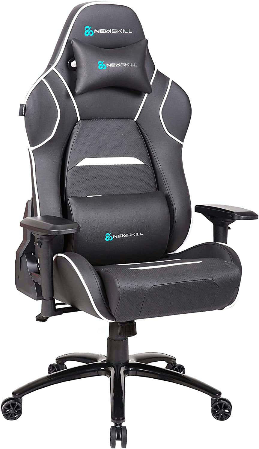 Newskill Silla Gaming Profesional Valkyr, Asiento Microperforado PU Transpirable, Reclinable 180º, Reposabrazos 4D y Altura Regulables, Carga Máxima 150Kg, Cojín Lumbar y Cervical, Blanco