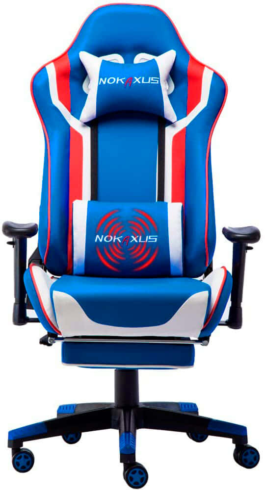 NOKAXUS - Silla de Oficina para Videojuegos tamaño Grande Respaldo Alto Asiento de Carreras con masajeador Soporte Lumbar y reposapiés retráctil Ajuste de 90-180 Grados del Respaldo (white)