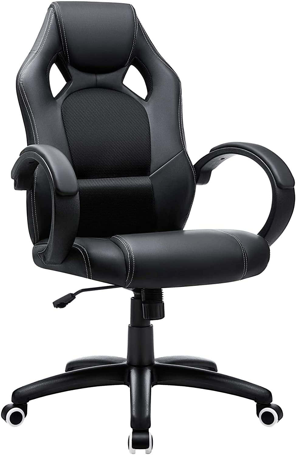 SONGMICS Racing Silla de Escritorio de Oficina Ergonómica Regulable con Ruedas, OBG56B, Negro, 70*66.5*(107-117)