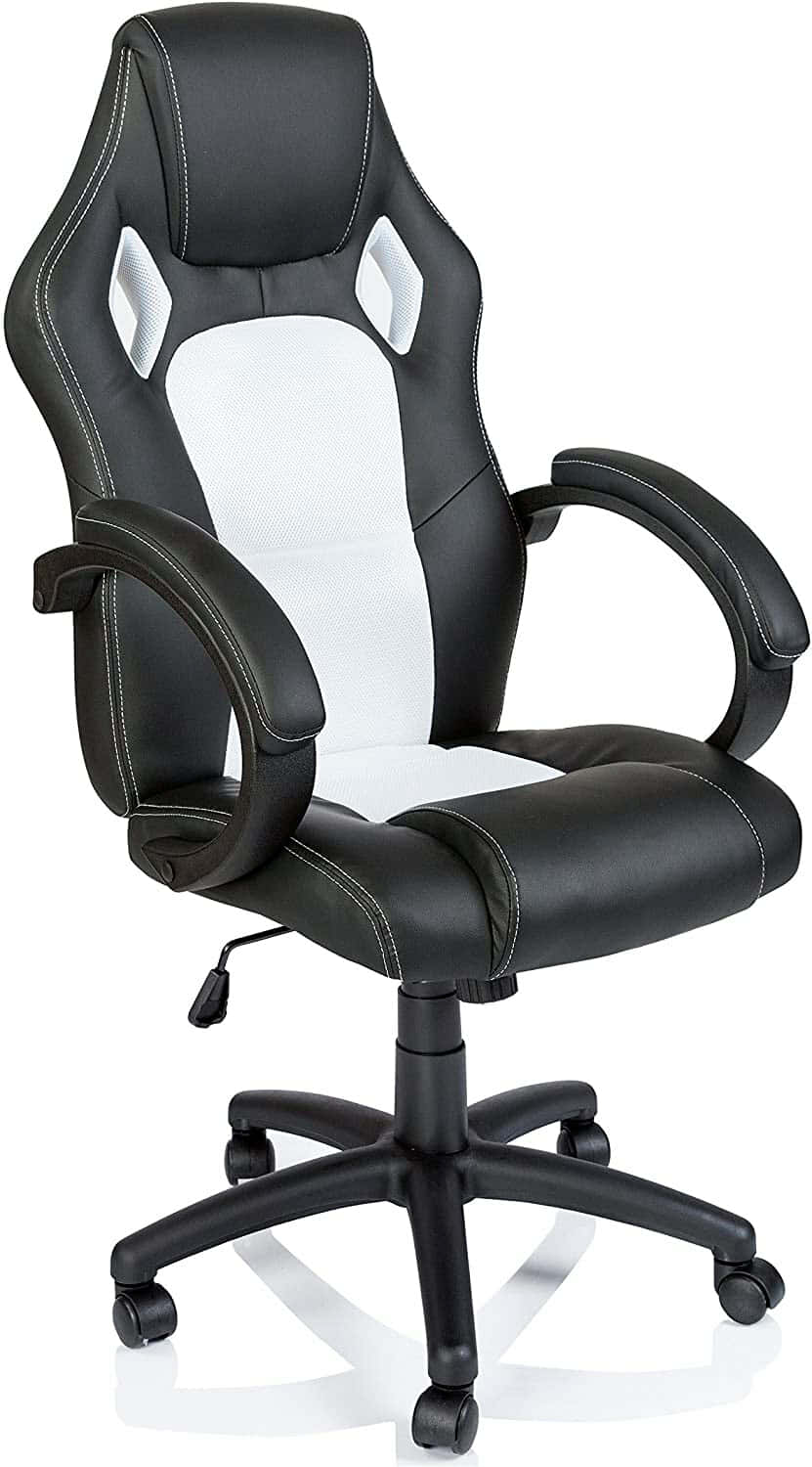 TRESKO Silla giratoria de oficina Sillón de escritorio Racing, silla Gaming ergonómica, cilindro neumático certificado por SGS (Negro/Blanco)